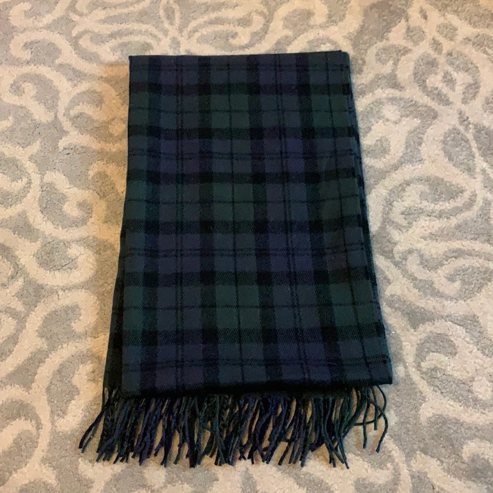J Crew Dark Green and Navy Plaid Long Scarf NWT